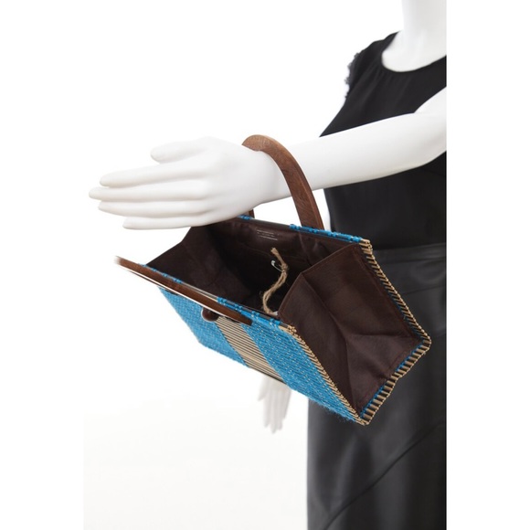 Vintage slat sticks and wooden handle handbag - Picture 6 of 7